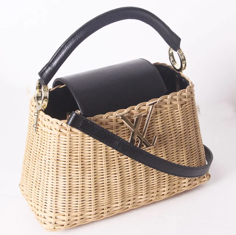 

2019 new leather handbags rattan bag portable messenger bag handmade handbags women's big bag straw bag high-grade
