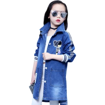 

2018 spring children clothing girls outerwear coats long cartoon patchwork girl jackets denim single-breasted kids tops jeans