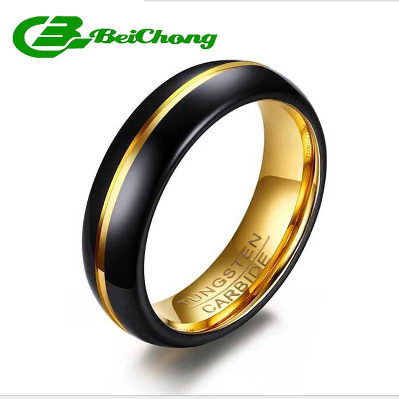 Beichong High Polished Gold Line Tungsten Steel Ring for Men Jewelry