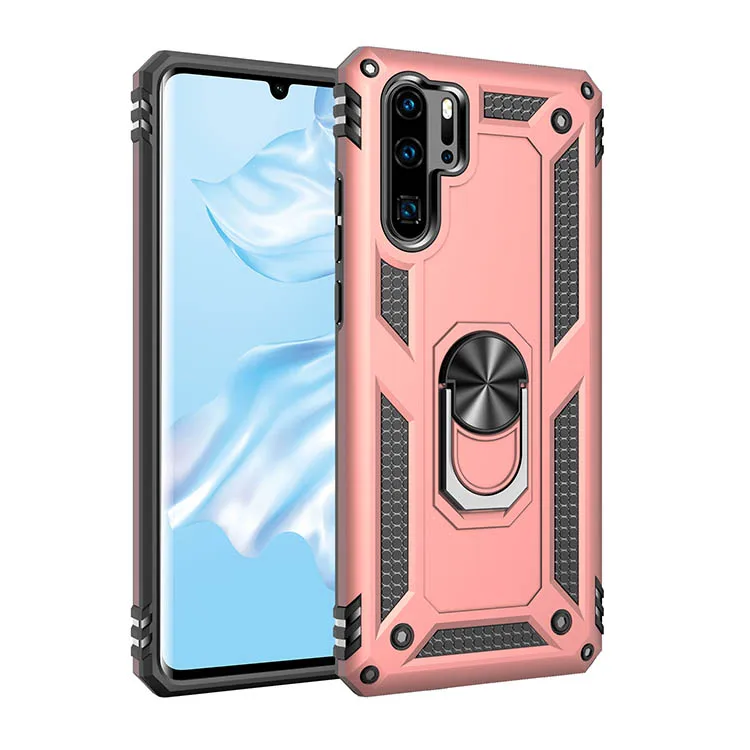 For Samsung Galaxy A20 A30 A40 A50 A70 A6 A7 A8 A9 Plus Heavy shatter-resistant armor Ring bracket Protective Case - Цвет: Rose Gold