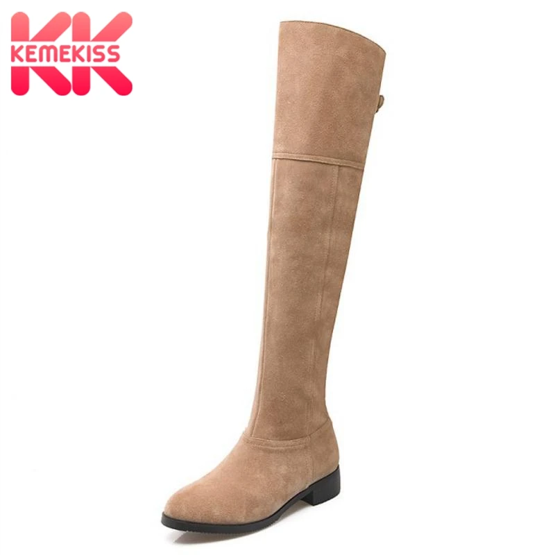 

KemeKiss Size 34-40 Women Genuine Leather Med Heel Over Knee Boots Women Zip Buckle Strap Warm Fur Inside Winter Snow Botas
