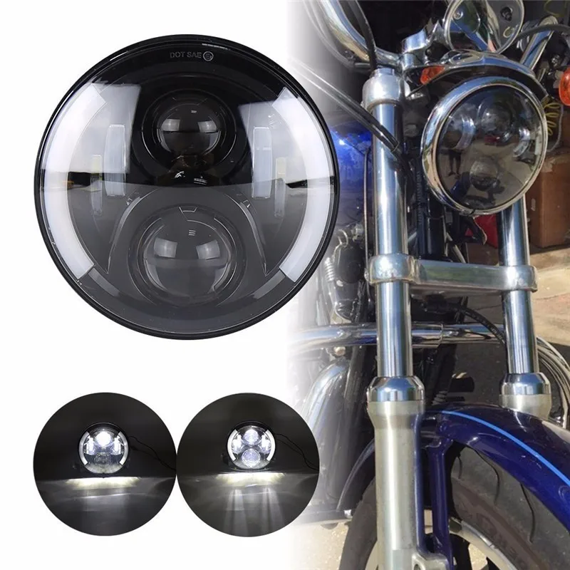 

7" Inch H4 Led Motorcycle Headlight CCFL High Low For Harley With Halo Angel Eye DRL Lights For Harely Softail Dyna Sportster