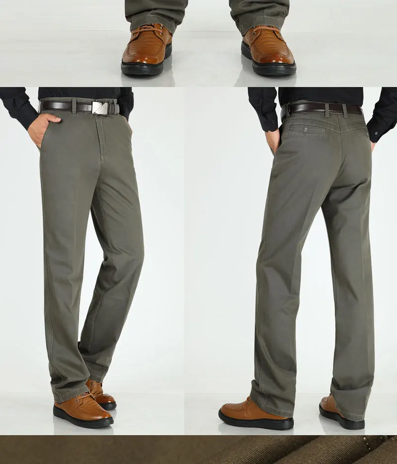 Осенние зимние толстые мужские повседневные брюки с высокой талией, удобные прямые брюки для мужчин среднего возраста, хлопковые брюки для отдыха