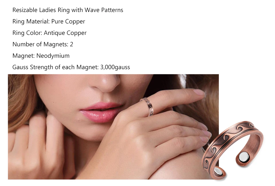 Escalus античная медь женское кольцо волнистый узор Магнитный модный изменяемый размер женское с магнитами ювелирные изделия очаровательные кольца на палец