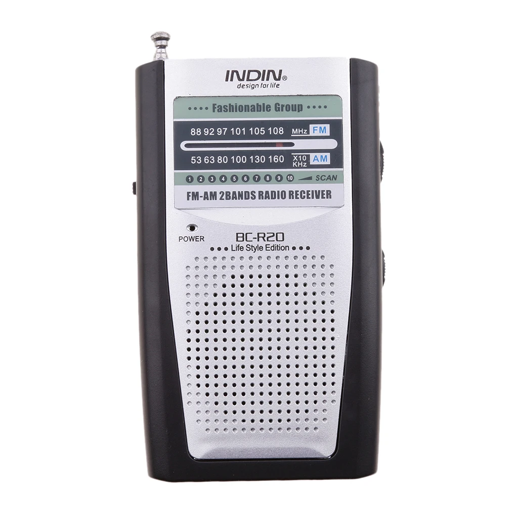 Mini Portable Pocket AM//FM Battery Powered Silver AM//FM Radio w 3.5mm Audio Jack