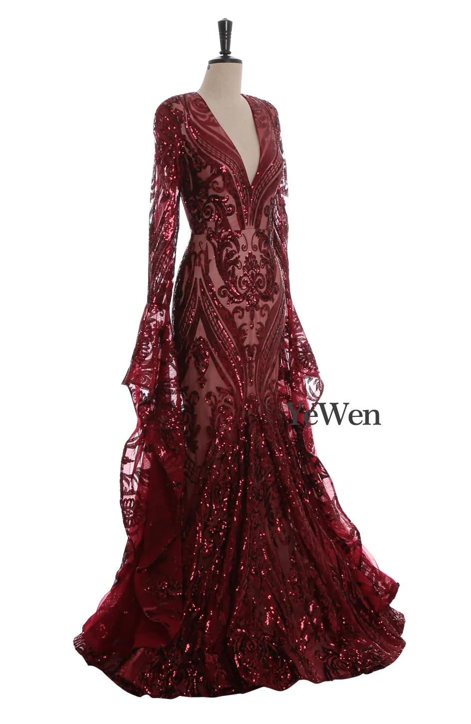 Сексуальное элегантное загадочное благородное вечернее платье, длинное, расшитое блестками платье русалки для выпускного вечера, вечерние платья с v-образным вырезом бордового цвета, robe de soiree