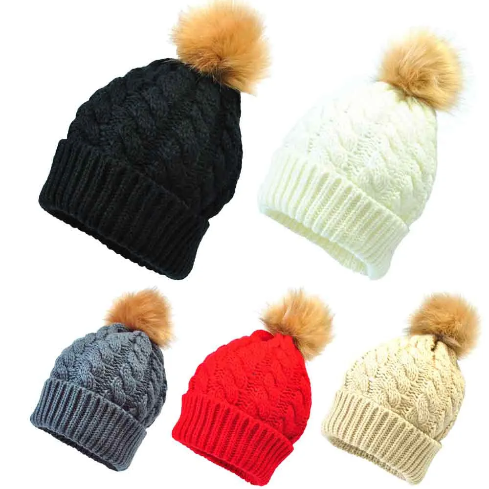 

Newborn Cute Winter Kids Baby Hats Knitted Wool Hemming Hat