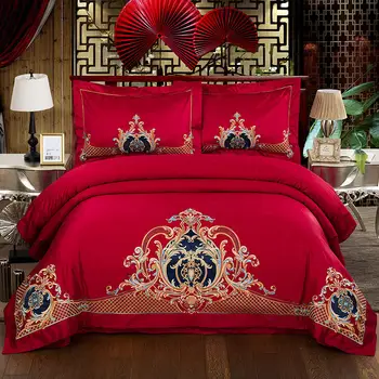 

Oriental embroidery Bedding Set luxury wedding Bed Linen Queen King Size Bedspread 4/6pcs Duvet Cover Sets pillowcase