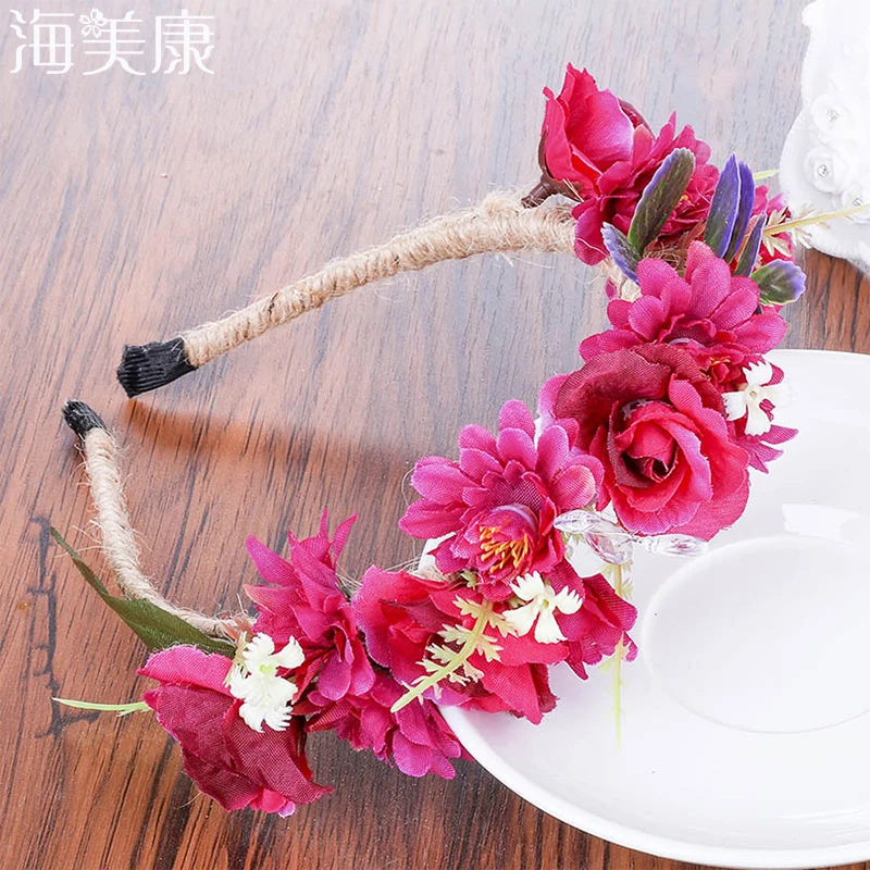 

Haimeikang Headdresses Flower Colorful Flower Floral Headband Hair Accessories New Bride Bohemian Flower Headband Beach Headwear