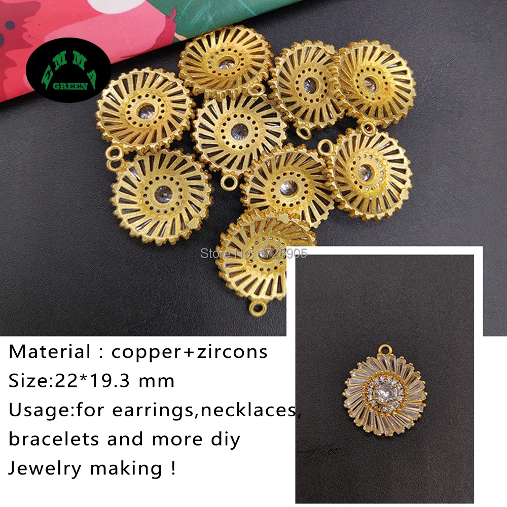 Round Zircon Gold Charms 100pcs Zircon Flower Charm Pendant Crystal Silver Plate DIY Jewelry Making Findings Zircons Accessory