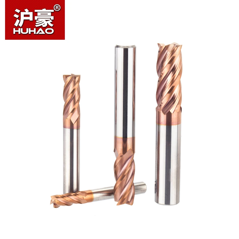 HUHAO 1pc Tungsten Steel Spiral Angle 35 Deg Milling Cutter Alloy Coating Router Bits HRC50 CNC Tool 4 Flutes End Mill For Metal |