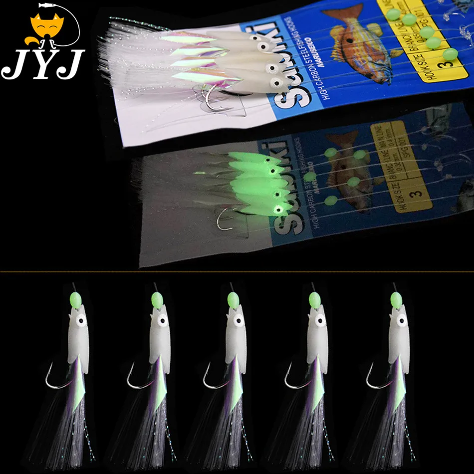 

2 bags HOOK size 1/2/3/4 luminous sabiki rigs hooks for fishing tackle , 5 feather hooks for sea saltwater fishing