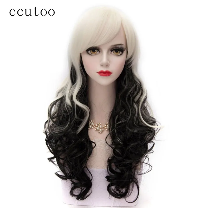 Ccutoo 70 см блондин черный микс волнистые длинные Синтетические волосы теплостойкость Косплэй полный Искусственные парики Для женщин