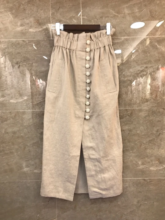 

2019 Xia Xin Female Heavy Industry Pearl Button Mini-split Mid-long Baitao Half-length Skirt 621