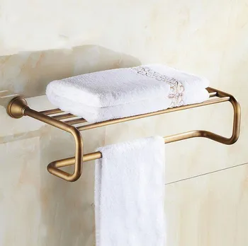 

Wall Mounted Vintage Retro Antique Brass Bathroom Large Towel Rail Towel Bar Holder Shelf Bathroom Accessory mba075