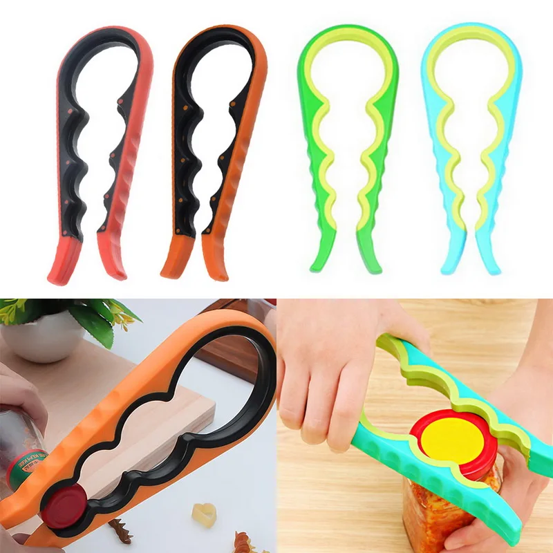 

Lid Screw Jam Bottle Opener Multifunction 4 In 1 Can Opener Safety Manual Non-slip Twist Cap Bottle Launcher Kitchen Suppliles