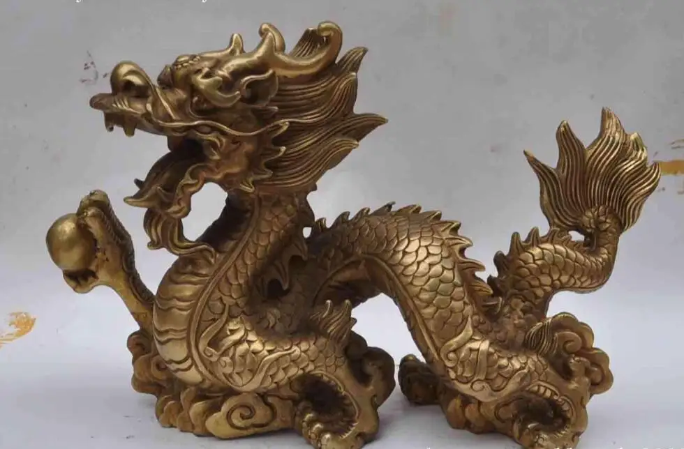 

S5531 Chinese fengshui bronze brass Zodiac dragon Animal beast Good luck wealth statue