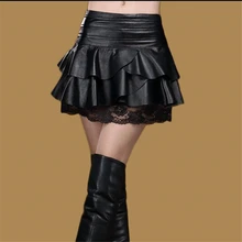 Женская Осенняя кожаная юбка с завышенной талией, искусственная кожа, кружевная мини-юбка трапециевидной формы, женская черная юбка большого размера, Женская Зимняя юбка