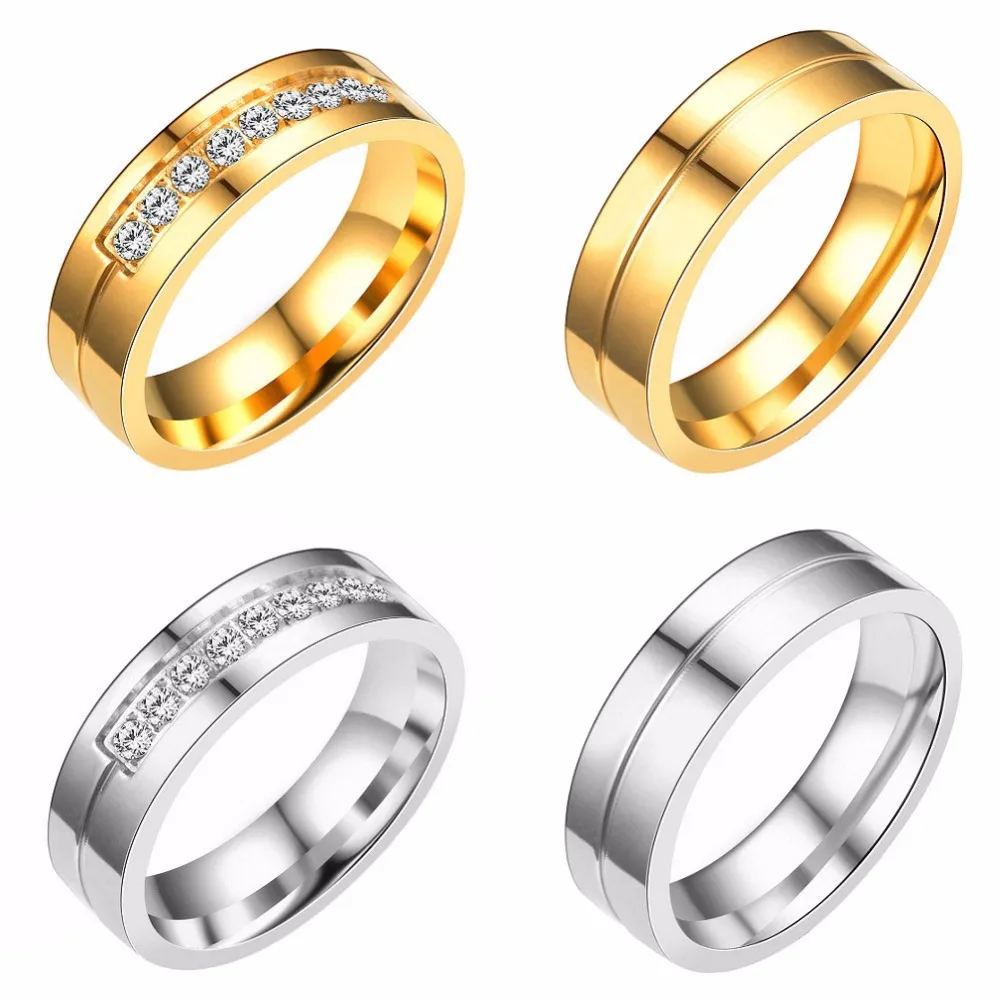 

1Pc Gold CZ Stainless Steel Ring Women Men Couples Rings Wedding Engagement Jewelry Gift #266349