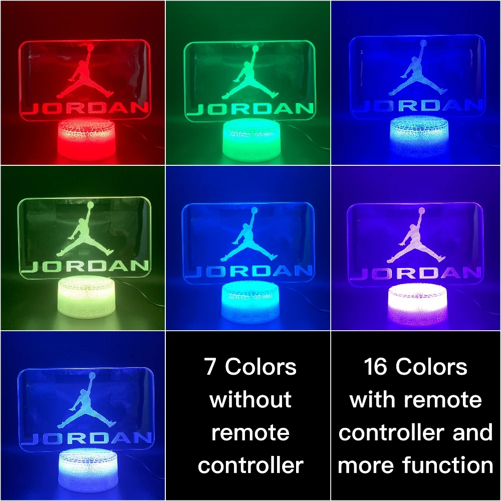 Светодиодный Ночной светильник, яркая база, логотип Jordan, 3d лампа, домашний декор, меняющий цвет, сенсорный светильник, для детей, для мальчиков, новинка, светильник