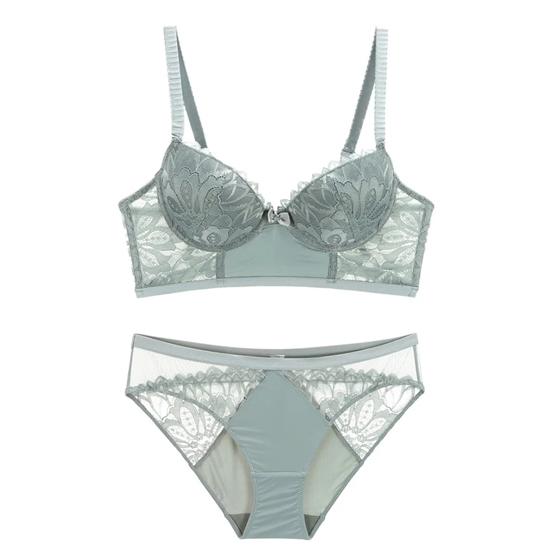

Sexy Lace Push Up Bra and Panties Set Broadside Minimizer Bra Floral Pattern Medium Padded Underwear Women Vintage Lingerie