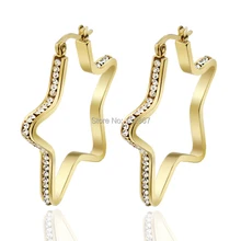 Женские изысканные серьги-кольца из нержавеющей стали с прозрачными кристаллами в виде пятиугольника, Золотые серьги для жены, подарки для украшения невесты