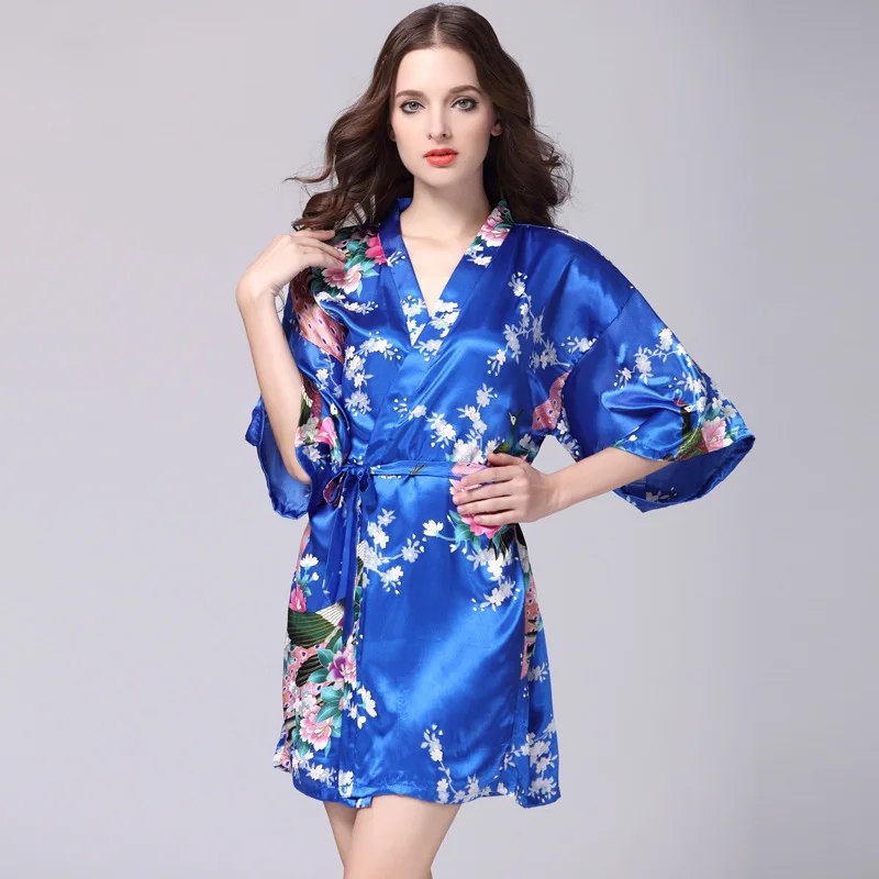 

Wedding Bride Bridesmaid Robe Sexy Sleep Tops Floral Silk-like Womens Nightgown Silk Satin Sexy Bathrobe Half Sleeve Nightgown