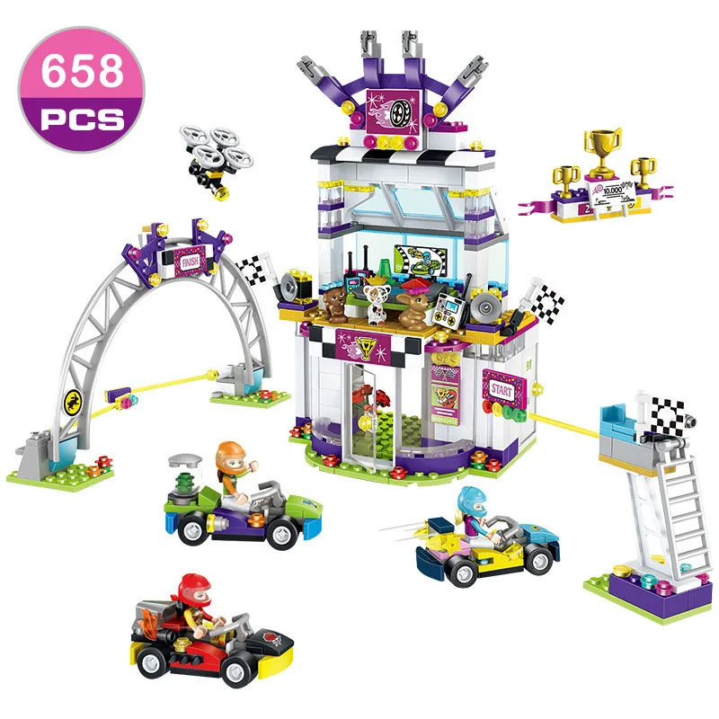 

Friends Series Heart Lake City Kart Racing Day Building Blocks Sets Bricks Compatible Legoings Friend Girls Club Toys Gifts