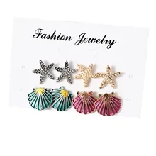 

2018 New 4pcs a set Shell starfish vintage Earring acrylic fashion ear stud female Earrings For Women Brincos Korea Jewelry