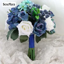 Букет невесты голубые розы Искусственные Свадебные цветы фото студия фото букет невесты