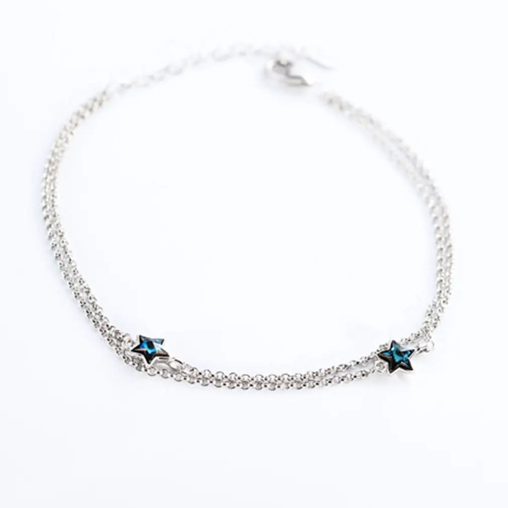 Fashion Five pointed Star Blue Crystal Female Double layer Braceletl