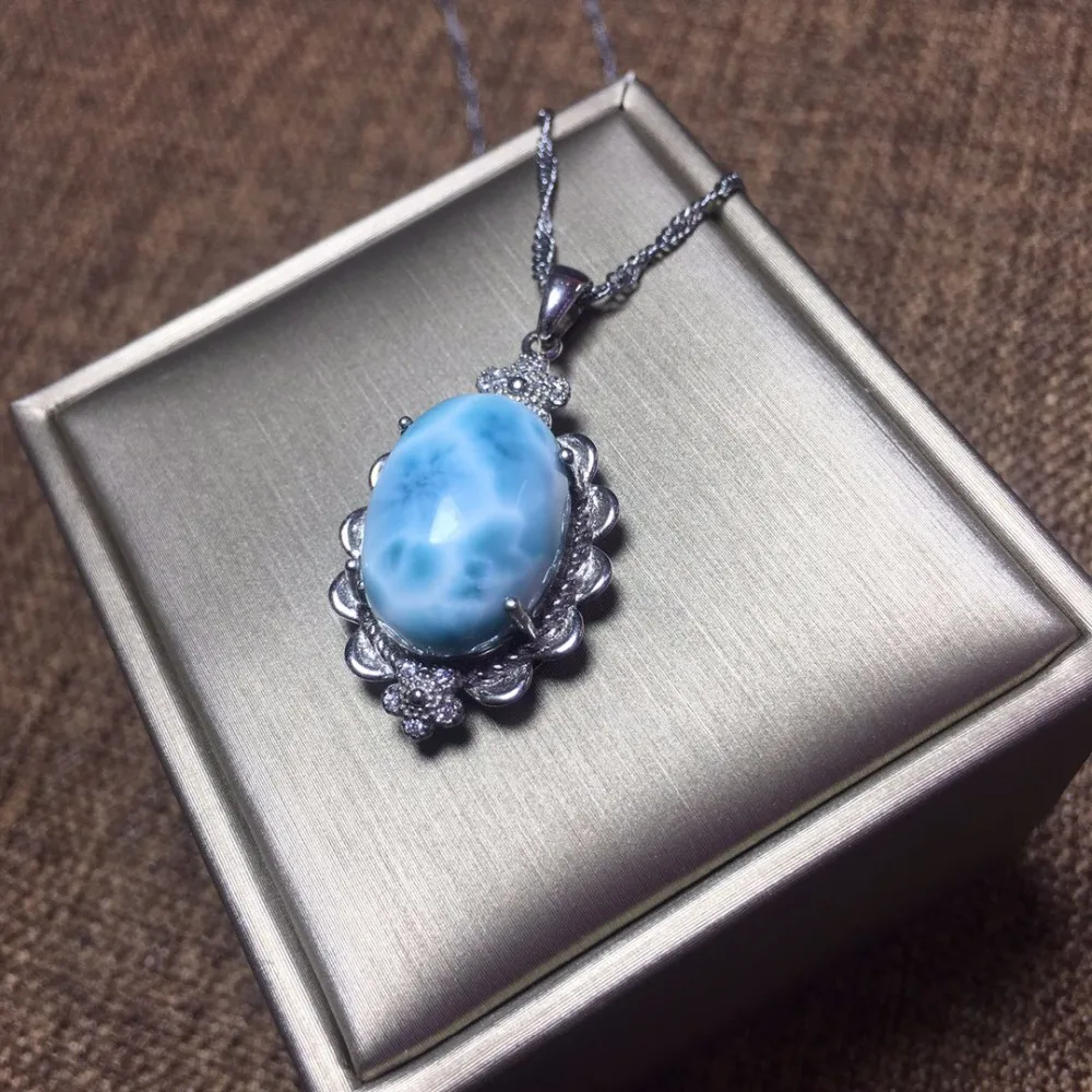 

Fine jewelry Real 925 Sterling silver s925 solid silver 100% Natural Larimar Female Pendant Necklace for women Fine Necklaces