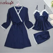 Высококачественный брендовый комплект из 3 предметов, сексуальный шелковый халат, весна-осень, женский халат, кружевное платье с длинным рукавом, шорты, халаты