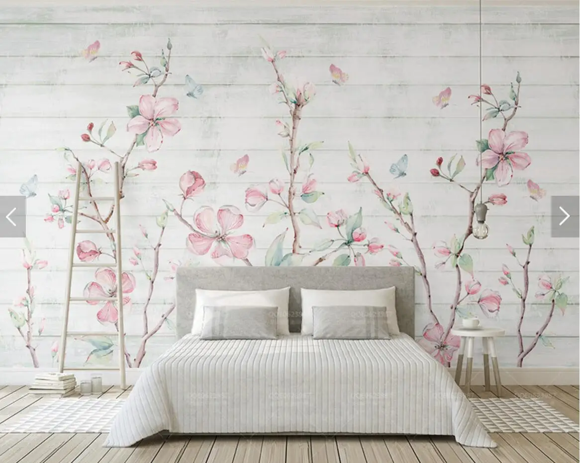 Красочные Сакура Восточный цветок вишни Фреска фото обои Настенный декор Ручная роспись цветочные бабочки обои рулон