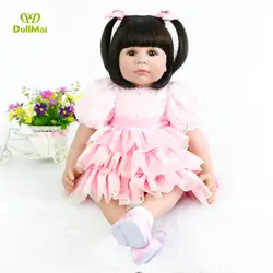 60 см силикона Reborn Baby Doll игрушки 24 дюйма винил принцесса для маленьких девочек младенцев кукла розовое платье bebes reborn подарок на день