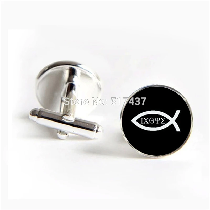 2018 New Fashion Christian Fish Cufflinks Ichthus Cuff links Jesus