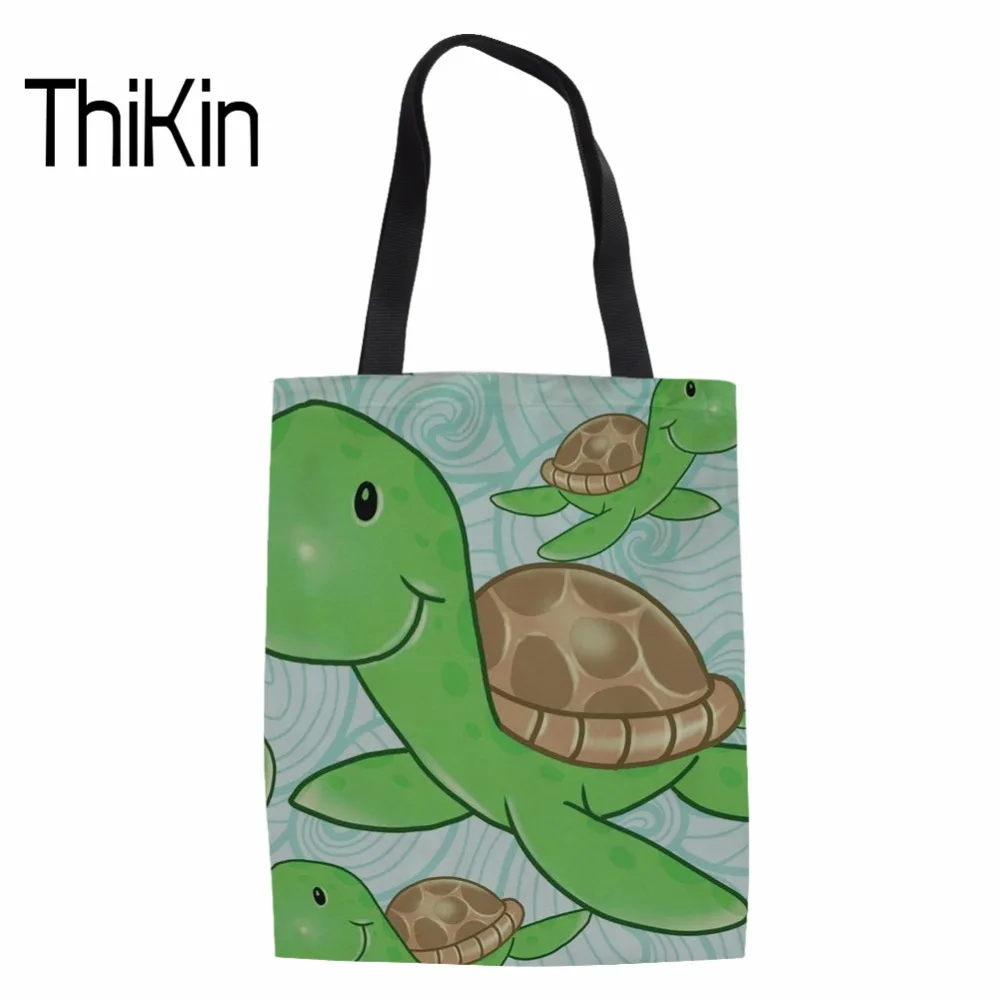 

THIKIN Ladies Beach Large Shoulder Bag Sea Turtle Canvas shopping Tote Folding Women Eco Bag for Females Beach Travel Package