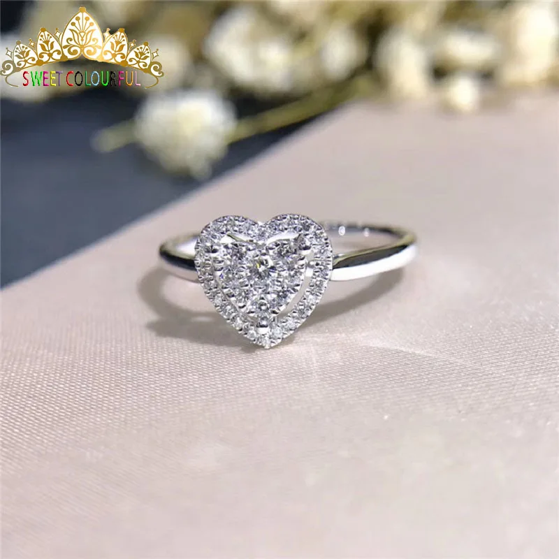 Свадебное Moissanite кольцо с настоящим бриллиантом 18 K 750 Белое золото D Цвет VVS MO-008 - Цвет камня: White 18K