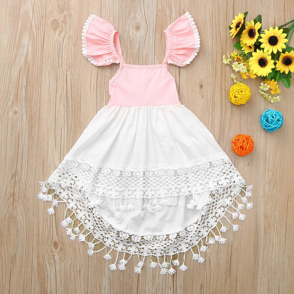 Toddler Baby Girl Kids Summer Backless Party Lace Princess Tassel Dress Clothes