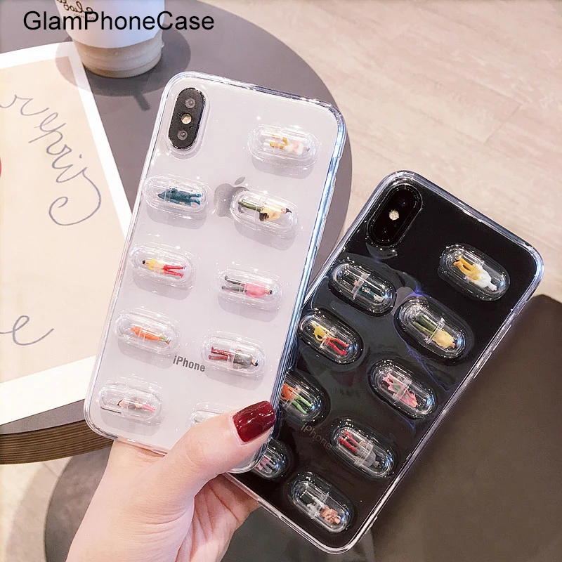 

GlamPhoneCase Capsule Person Cell Phone Case for iphone X 8 8plus Transparent Soft Back Cover for iphone 7 6 6S 7plus 6plus 6S+
