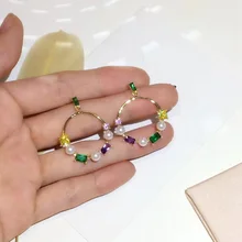 XF Горячая медь красочный Циркон Круглые радужные женские серьги-гвоздики Свадебные AP Циркон маленький жемчуг 925 Серебряные Пусеты ювелирные изделия