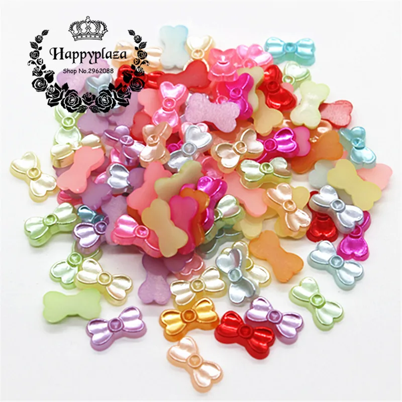 

100pcs 14*8mm Mix Colors Resin ABS Imitation Pearl Bowknot Flat Back Cabochon DIY Jewelry/Phone Decoration