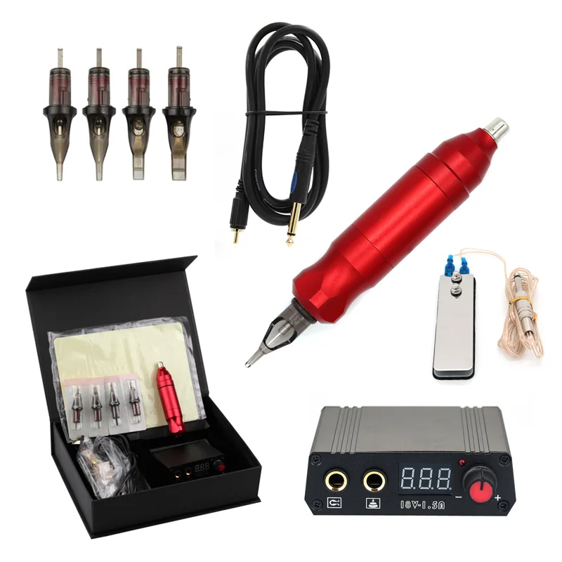 

Professional Tattoo Pen Set Makeup Machine Tattoo Gun With Power Supply footswitch Cartridges Clipcord 7006