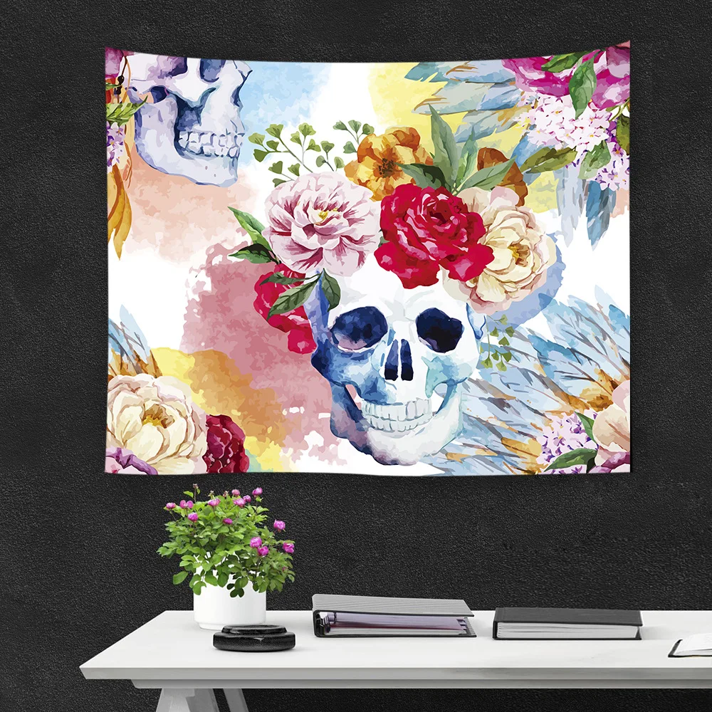 

Colorful Skull Printed Tapestry Home Decor Rectangular Tapestry Indian Mandala Wall Hanging Digital Sunscreen Shawl Beach Towel