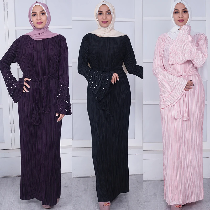 Размера плюс, Vestidos, Кафтан, Абая, Дубай, Бангладеш, плиссированное Макси мусульманское хиджаб платье для женщин, катарский джилбаб, турецкая исламская одежда