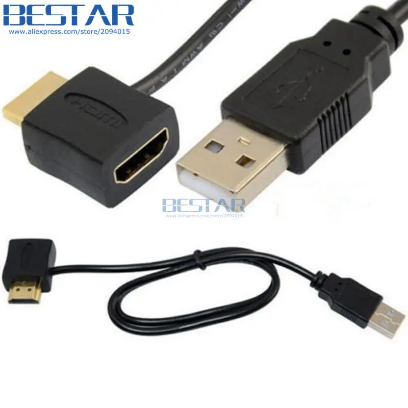 100 шт./лот) HDMI мужчин и женщин A/V адаптер+ USB 2,0 питания Соединительный кабель 0,5 м 50 см HDMI 1,4 Угловой кабель