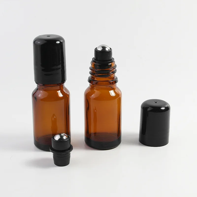 Garrafa de Vidro Fragrância do Perfume Garrafas de Óleo Essencial com Esfera de Aço Âmbar Roll on Vazio Amostra Inoxidável Frascos 20 Pcs 5 ml 10 4 5 ml 10 ml Âmbar Garrafa de