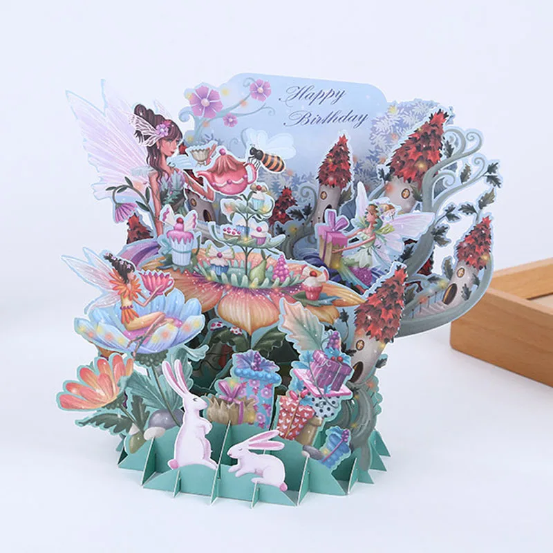 

3D Laser Cut Handmade Happy Birthday Fairy Tale Forest Paper Invitation Greeting Card with Envelope Girls Birthday Creative Gift