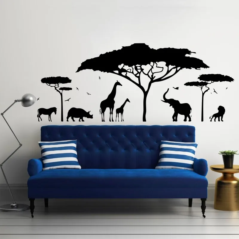 Африканское сафари Наклейка на стену виниловая художественная наклейка зоопарк природа жираф детская слон съемные обои Декор для спальни Сделай Сам малыш WW-189