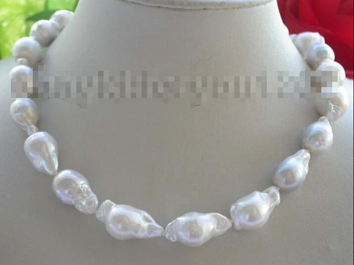 

Free shipping Genuine Natural 23mm White Reborn Keshi Pearl Necklace 14k #f1527!